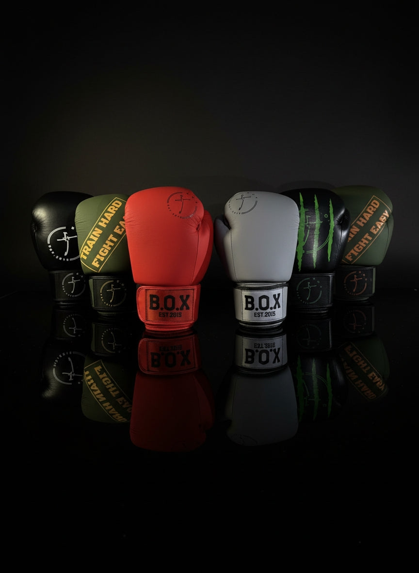 Boxhandschuhe, aus echtem Leder in verschiedenen Farben, Military orange, Cardinal Red, Black Ice, Asphalt Grey, Toxic Green und Military Yellow  hochwertige Premium Ausrüstung für Boxen und Kickboxen